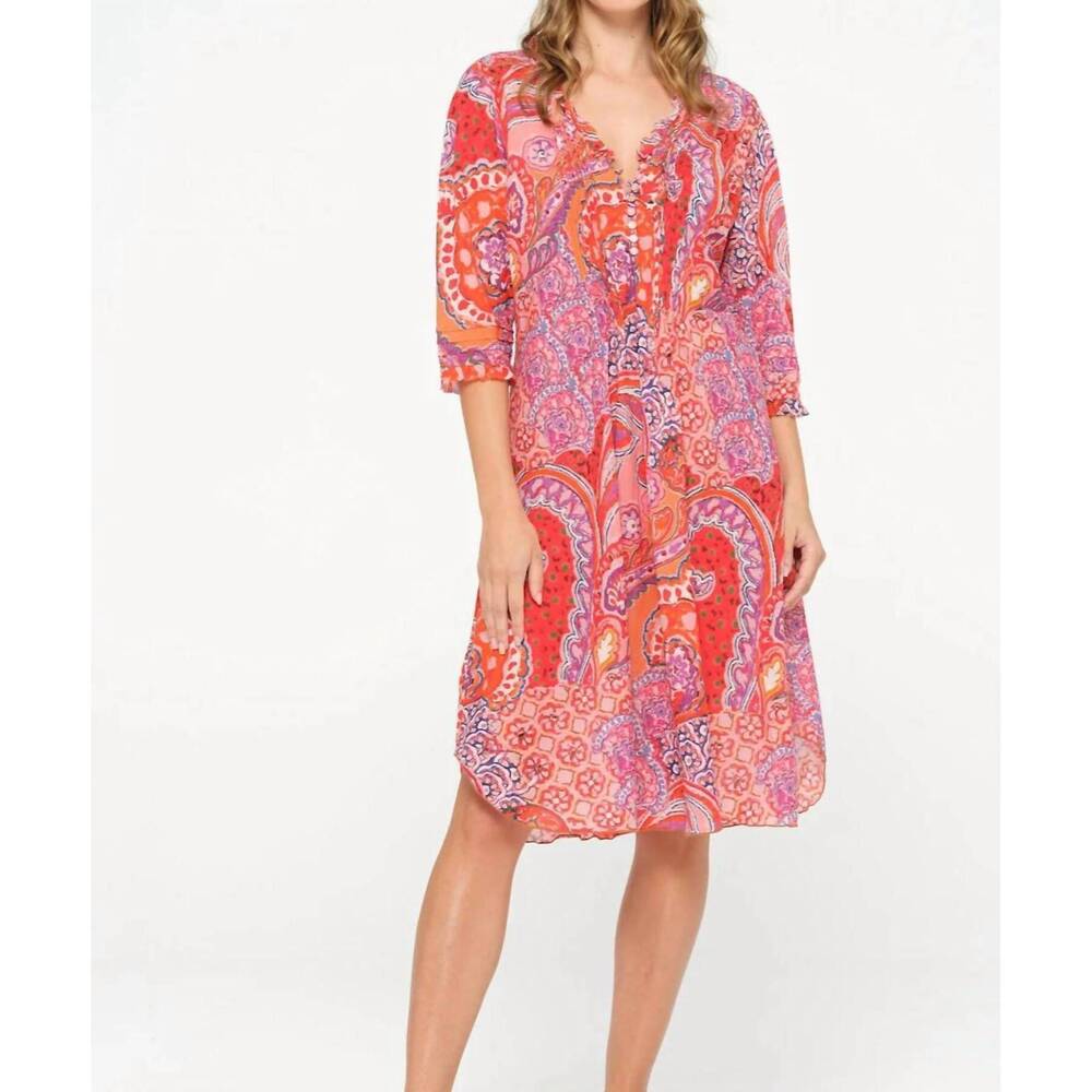NEW ONESEASON brazil middy poppy dress in coral